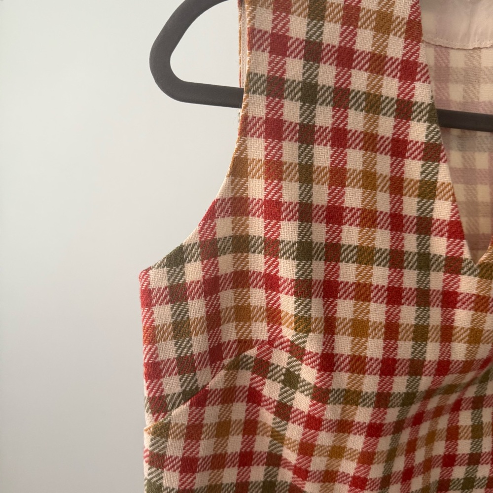 Vintage Plaid Wool Vest Shirt Gold Buttons Overlap Front Sleeveless Sz M - Picture 4 of 9